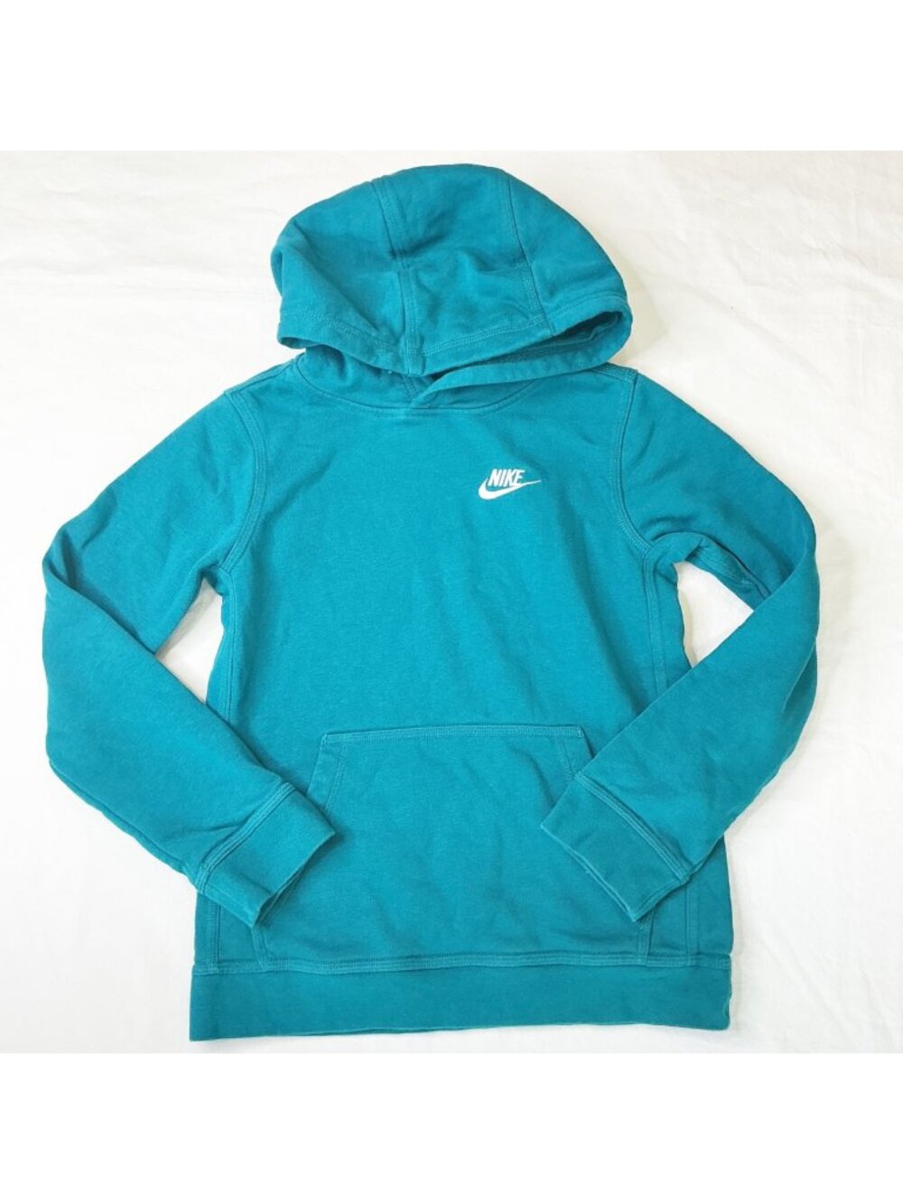 Nike Kids Teal Pullover Hoodie Sweatshirt M Logo Front Pocket Cotton Blend